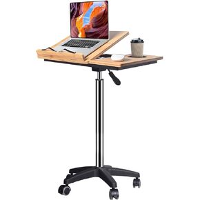 wishacc Rolling Podium Stand, Over The Bed Table Computer Desk, Laptop Workstation with Wheels Height Adjustable from 30.5-43.7 inches (Extra High)