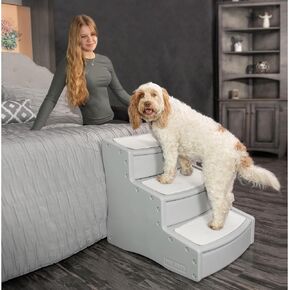 Pet Gear Easy Step III Extra Wide Pet Stairs, 3 Step for Dogs/Cats up to 200 pounds, Removable/Washable Carpet, Easy Assembly (No Tools Required) Fog