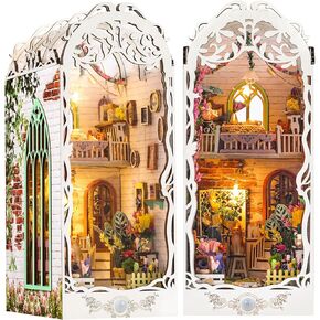 DIY Book Nook Kit - Bookend Diorama with LED- 3D Wooden Puzzle DIY Miniature House Kits - Bookshelf Insert Decor - Booknook Dollhouse Crafts Hobbies Gifts for Adults (Magic Library)