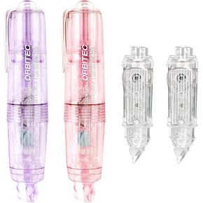 Refillable Retractable White Correction Tape,2PCS Cute White Correction Tape with 2 Extra Refills, Mini Aesthetic Pen Shaped Applicator with Easy to Use for School Office Supplies
