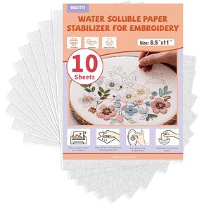 Embroidery Paper Wash Away 8.5x11 Inch, 10 Sheets Dissolvable Embroidery Stabilizer Printable Sticky Embroidery Paper Stabilizer Allowed for Sewing Hand & Machine Embroidery