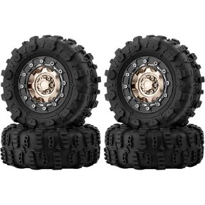 1.3" Beadlock Wheel and Rubber Mud Terrain Tire Set for 1/18 & 1/24 RC Crawler Cars Upgrades (Silver)