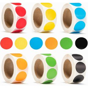 3000PCS Round Color Coding Circle Dote Lables, 6 Color Style Colorful Coding Label Sticker for Office, Classroom, Toddlers(6 Rolls,500 Labels/Roll)