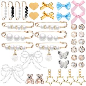 Zeyune 40 Pcs Junk Socks Charm Set Shoe Charms Socks Safety Pin Brooch Gold Sock Jewelry Charms Pearl Rhinestone Charms for Women Shoes Hats Clothes Bags