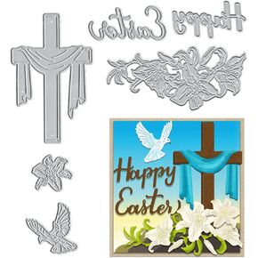 Easter Flowers Cross Metal Cutting Dies Happy Easter Words Animals Die Cuts for Card Making - Easter Embossing Stencil Template Tool for Easter Day DIY Scrapbooking Photo Album Card Craft Decoration