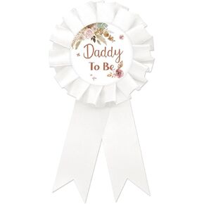 Pampas Grass Daddy to Be Tinplate Badge Pin, Boho Dad to Be Pin for Men, Pampas Gender Reveal Brooch Button Pin, White Rosette Daddy to Be Button for Baby Shower/Newborn Baby Party Celebration