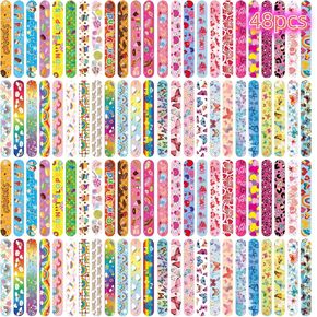 Slap Bracelets Party Favors 48Pcs Slap Bracelets Bulk Party Snap Bracelets Gifts for kids Butterflies,Space multi-themed School Classroom Prizes Exchange (A:Butterflies,Rainbows,Hearts,Desserts)