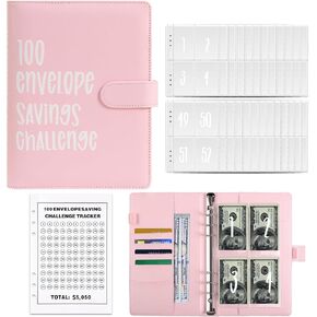 100 Envelopes Challenge Binder 100 Envelopes Money Saving Challenge Budget Binder Savings Challenge Book Easy and Fun Way to Save $5,050 for Home,Office,School,Purple (Pink)