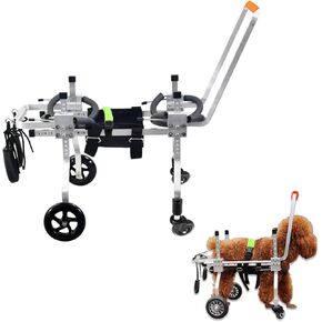 Dog Wheel Chair, Adjustable 4 Wheel Pet Wheelchair with Handle for Small and Medium Sized Cats/Dogs, Dog Wheelchair Cart for Front Leg Arthritis, Weak Limbs (XXS)
