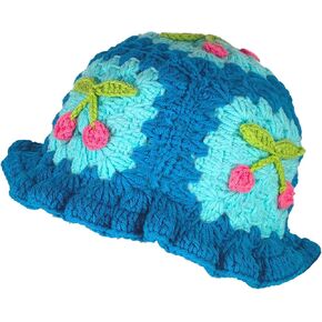 Crochet Bucket Hat Women Knit Floral Beach Hats Cute Handmade Beanies Fishing Cap Trendy Outdoor
