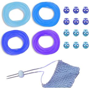 Geryvtee Cord Lock Kit 12 PCS Silicone Knittes Stitches حامل 4 لفات ROLLS RELLS RELTING BARBER SCHELS STITCHERS لـ RETTING RECTING SLOTK لمشاريع الحياكة (النمط الأزرق)