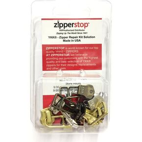ZipperStop Wholesale - Zipper Repair Kit Solution YKK #5 Assorted Metal Bell Pull Sliders with Top and Bottom Stoppers Made in USA (6 Pulls -2 Aluminum , 2 Antique and 2 Brass Sliders)