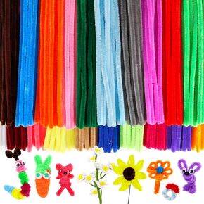 Caydo 200 Pieces Thick Pipe Cleaners Craft Supplies 20 Colors Chenille Stems for Kids Craft Projects and Decoration (9 mm x 12 Inch)