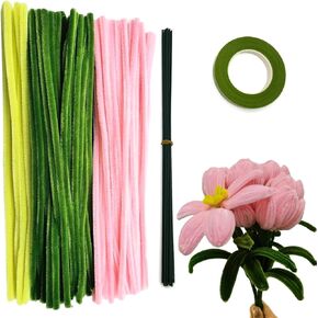 Swpohrat 210 Pieces Craft Pipe Cleaners Flower Set,Chenille Stem Pipecleaner Kit for Craft Tulip Lily Bouquet Making,DIY Craft Projects and Holiday Decorations(Pink + Green)