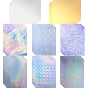 80 Sheets Holographic Sticker Paper A4 Transparent Waterproof Holographic Laminate Sheets Self Adhesive Vinyl Laminate Film Rainbow Vinyl Stickers for Inkjet or Laser Printer, 11.7 x 8.2 Inch