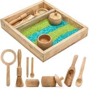 Bin Play Sensory - 9 أدوات Montessori Sensory Bin + 1 مربع الحواس - ألعاب الطاولة الحسية - ألعاب Waldorf - اللعب الطبيعي - المجارف الخشبية - ألعاب الحسية الصغار - صناديق حسية للأطفال الصغار 3-4