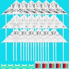 20 PCS DIY COLOR COLLED KITE FOR KIDS KITE MATE MATION MATION STROP ، طائرات طائرات طائرة ، تزيين حزمة الحفلات الطائرات الورقية ، من السهل للغاية الطيران للطائرات الورقية للمبتدئين مع 10 أقلام الرسم للأنشطة الخارجية