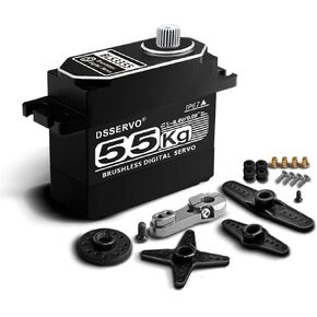 55KG Waterproof Brushless servo Full Metal Gears High Torque Fast Digital Servo for 1/8 1/10 1/12 RC Car/Shockproof Rc Car Servo (270 Degree)