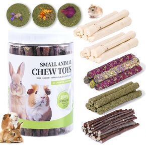 50-60 Pcs Rabbit Chew Toys, Guinea Pig Chew Toys, Hamster Chew Toys, Bunny Chew Toys, Rabbit Chew Toys for Teeth, Sweet Bamboo, Apple Stick, Timothy Stick, Prevent Teeth Overgrowth, Clean Teeth