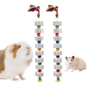2 Pack Hamster Chewing Toys, Rat Beak Grinding Calcium Stone with Bell, Small Animals Cage Accessories, Cage Toys for Birds Cockatiels Parakeets Parrots Budgies Rats Hamster Chicken Chick African Grey