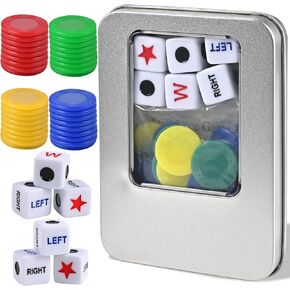 GOLDGE Upgraded Left Right Center Dice Game and The Regular Left Right Center Dice Game: Includes 6 Dices & 36 Chips. Conveniently Stored & Portable for Travel