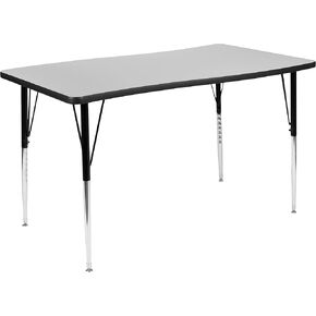 Flash Furniture 28"W x 47.5"L Rectangular Wave Collaborative Grey Thermal Laminate Activity Table - Standard Height Adjustable Legs