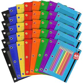 40PCS Pencil Pouch Contlulful Pencil Pouch FOR 3 RING BINDER للطلاب PENCER POUCH مع سحاب ، 3 أكياس حقيبة قلم رصاص رنين للفصول الدراسية قلم رصاص قلم رصاص الفصول الدراسية