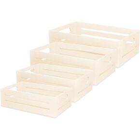 Wooden Tray - Set of 4 Wooden Tray with Handles Small Wood Crates Wooden Trays for Crafts Wood Crates for Display Small Wooden Pallets Apple Crates Wood Trays for Crafts Unfinished Wood Crate Nesting