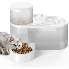 Automatic Cat Feeder and Water Dispenser, 2 in 1 Gravity Cat Food Dispenser with Auto Sensor Water Fountain, Large Capacity Pet Feeder for Small Dogs, Puppies, Kittens, Rabbits