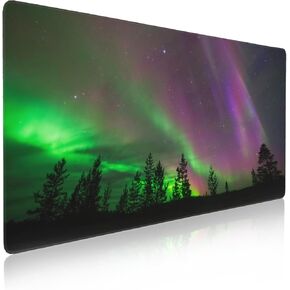 Northern Lights Mouse Pad Gaming Forest Mousepad Desk ، Mousepad تنعيم للسيطرة على السوائل ، وسادة الماوس المطاطية غير المستقرة غير القابلة للانزلاق ، وحواف خياطة (31.5 × 15.7 بوصة)