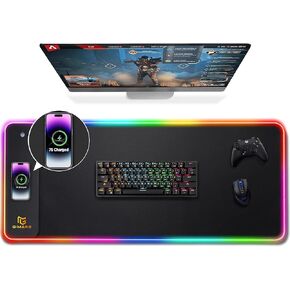 Gimars RGB Gaming Mouse Pad,15W Wireless Charging Mousepad with 10 Light Modes, Large Mousepad with Premium Smooth Surface, Non-Slip Mouse Mat for Gaming, Desk, PC,Office, 31.5x11.8x0.16inch