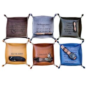 FREE 2 DAY SHIPPING - Personalized Anniversary Gift, Personalized Leather catchall tray for a dresser organizer, Can be customized to make the perfect gift for him or men