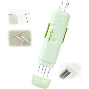 New Upgraded 3 in 1 Automatic Needle Threaders Seam Ripper with Magnetic Storage Needle Box,Needle Threaders Quick Sewing Kit (Green)