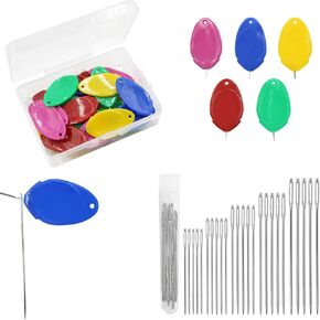 30pcs Needle Threaders, Needle threaders for Hand Sewing, Thumb Sewing Needle Threader with 25pcs Large Eye Needles, Simple Needle Threaders for Needles for Embroidery Cross Stitch Craft