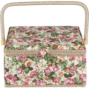 Sewing Kit,Sewing Basket,Sewing Box,Sewing Kit for Adults,Sewing Organizer,Rural Fabric Floral Printed Sewing Basket for Thread Pins, Scissors