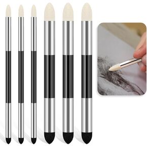 6pcs Artist Blending Sponge Pen Dual Tip Drawing Art Oil Soft Pastel Blending Tools Reusable Washable Sketch Rubbing Sponge Brush for Artist Professional Sketch Drawing Blending Lightening & Highlight