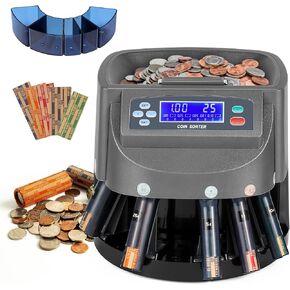 Bonvoisin Coin Counter & Coin Sorter Machine لعملة الولايات المتحدة 1 ￠ 5 ￠ 10 ￠ 25 ￠ $ 1 ، من نوع ما حتى 270 قطعة نقدية/دقيقة ، وشملت 5 صواني معدنية و 5 أنابيب و 50pcs مغلفة