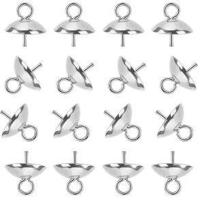 UNICRAFTALE about 60pcs 8mm Stainless Steel Cup Pearl Peg Bails Pin Pendants Small Screw Eye Pins Clasps Hooks 0.7mm Pin Eye Screws for Half Drilled Beads Jewelry Earring Making, Stainless Steel Color
