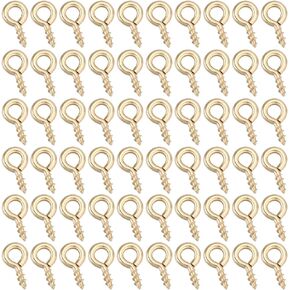 Beebeecraft 1 Box 150Pcs Screw Eye Pin Peg Bails 14K Gold Plated 8x4x1mm Mini Clasps Connector for DIY Half Drilled Beads Jewelry Making