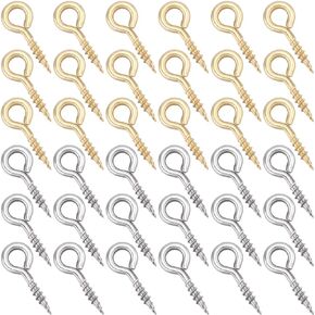 Beebeecraft 1 Box 400Pcs Small Screw Eye Pins 304 Stainless Steel 10mm Eyelets Threaded Clasps Hooks for Half Drilled Beads Jewelry Making DIY (Gold, Silver)