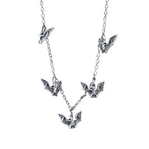 Gothic Five Bat Pendant Necklace, Small Bat Pendants Hanging Silver Bat Necklace, Layered Bat Necklace Goth Jewelry Gift for Her, Halloween Style Bat Necklace, Gothic Dangling Bats Vampire Necklace