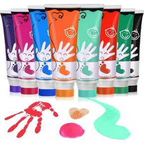Washable Finger Paint for Toddler, 8 Colors Large Capacity (2.54fl oz) with Sponge Attachment, Safe Non-Toxic Toddler Art Painting Supplies, Kids Hand Painting DIY Crafts Preschool Gifts