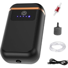 Battery Aquarium Air Pump, USB Rechargeable Aquarium Bubbler Aerator for 1-50 Gallon, Lithium Battery Operated Pump with Air Stones, 1W Air Pump for Fish Tank, Hydroponic, Outdoor Fishing