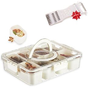 Snackle Container, Divided Serving Tray with Lid, 8 Compartments, 12x3x9 inches, Modern Minimalist Style, Perfect for Snacks, Fruits, Vegetables, Parties, Picnics