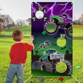 Haooryx Green and Purple Monster Truck Thank Game ، Banner Monster Truck With Bean Pags 4 SCORE HOLES Party Game Indoor Outdoor Rising Games for Kids Monster Truck Thail