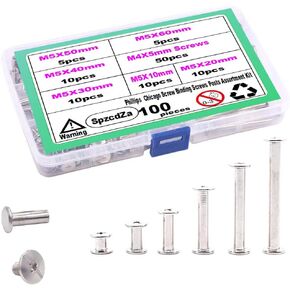 100pcs Phillips Chicago Screat Binding Sceds Posts Kit Tortment Atts for Scrapbook Photo Photo Extension Posts and Sounds Craft and Diy Leather Decoration Bookbinding (M5 x10-60)