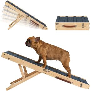 Clikuutory Dog Ramp for Bed, 51.2" Long Foldable Pet Ramp for Small & Large Dogs, Dog Ramps for High Beds Car with Anti-Slip Carpet & Carrying Handle Holds, 5 Adjustable Heights 14" to 28", Solid Wood