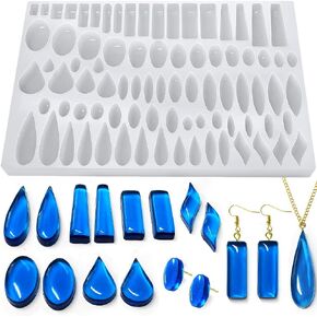 RESINWORLD Stud Earrings Silicone Mold with 41 Paired Shapes, Rectangle Teardrop Dangle UV Resin Mold, Cabochon Jewelry Making Casting Mold