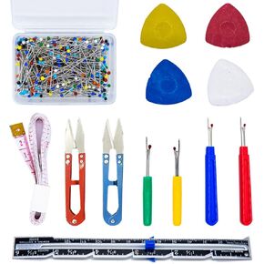Tutuxio 518pcs Sewing Tools Kit, 10pcs Professional Tailor's Chalk, 1pc Sliding Gauge, 4pcs Seam Ripper with 500pcs Quilting Sewing Pins, 2pcs Snip Scissor, 1pc Soft Ruler