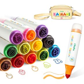Ohuhu Stamper Washable Markers for Kids 12 Colors Water-based Dual Tips Stamp & Broad Line Tip Kids Markers Coloring Markers for Kids Preschool Classroom Supplies Age 3+ - Kainani
